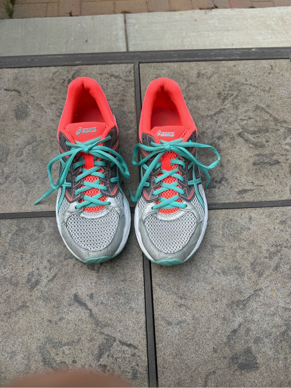 ASICS Gel-Contend 3, Women's Gray Coral and Teal Athletic Running Shoes